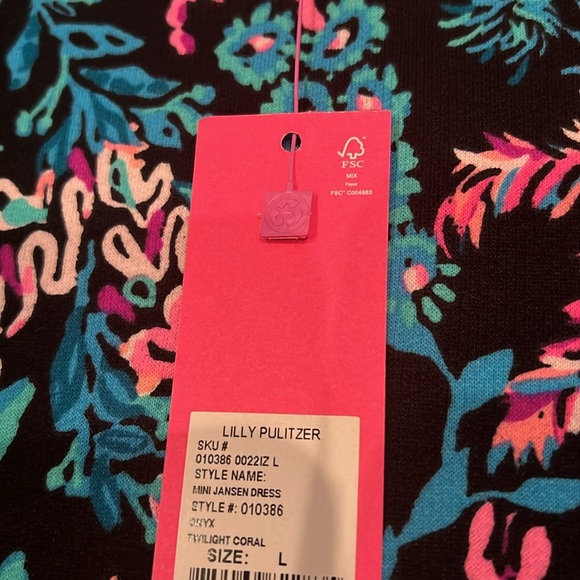 Lilly Pulitzer Girls Mini Jansen Dress Onyx Twilight Coral L (8-10) NWT - Picture 6 of 8